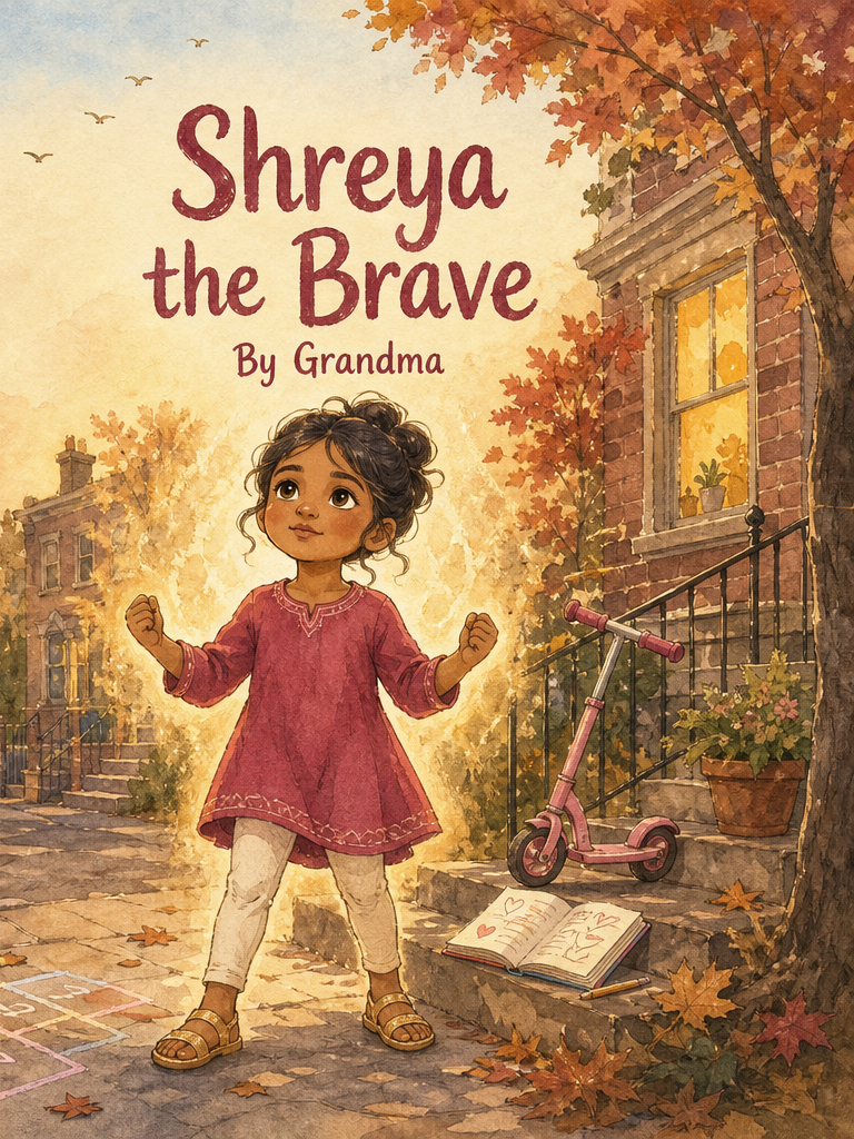 Cover of Shreya the Brave, a custom Sundayfawn book made for shreya, age 5.