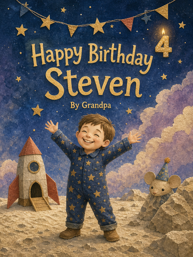Cover of Happy Birthday Steven, a custom Sundayfawn book made for steven, age 4.