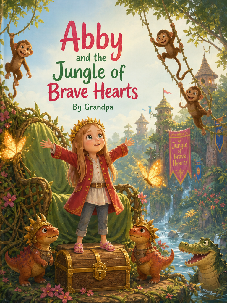 Cover of Abby and the Jungle of Brave Hearts, a custom Sundayfawn book made for abby, age 6.