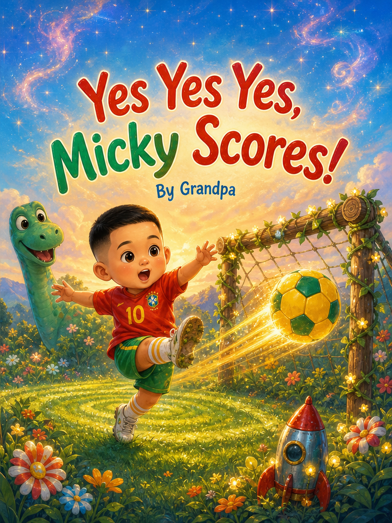 Cover of Yes Yes Yes, Micky Scores!, a custom Sundayfawn book made for micky, age 2.