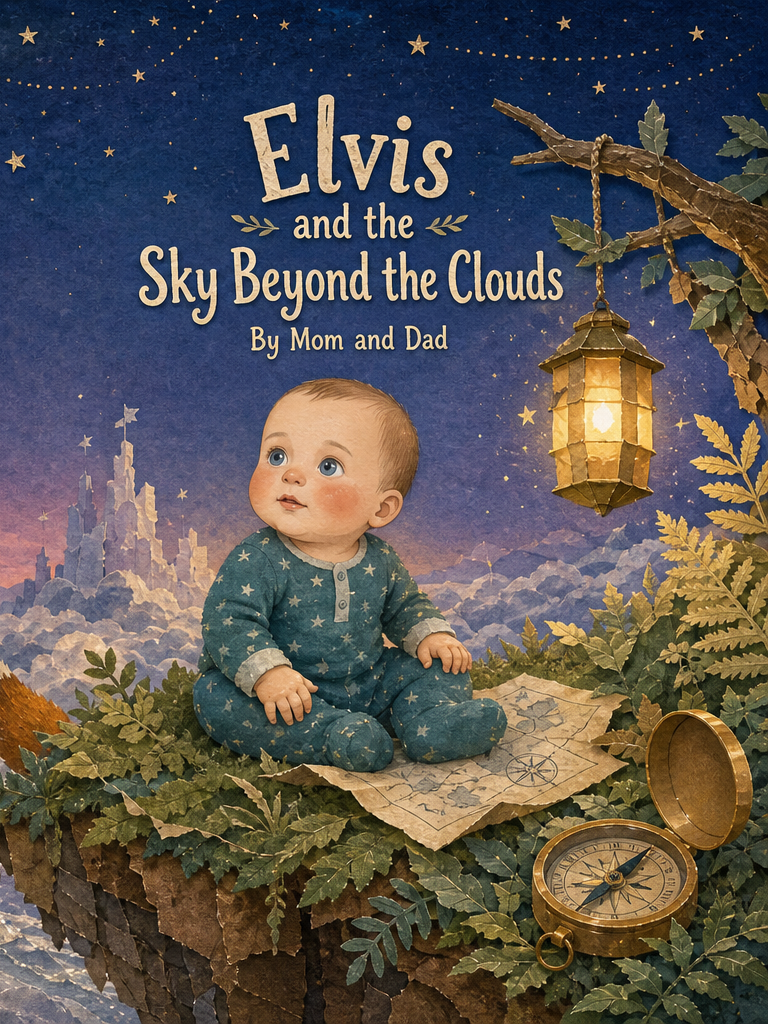 Cover of Elvis and the Sky Beyond the Clouds, a custom Sundayfawn book made for elvis, age 1.