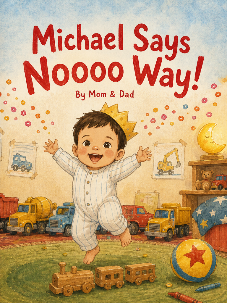 Cover of Michael Says Noooo Way!, a custom Sundayfawn book made for michael, age 1.