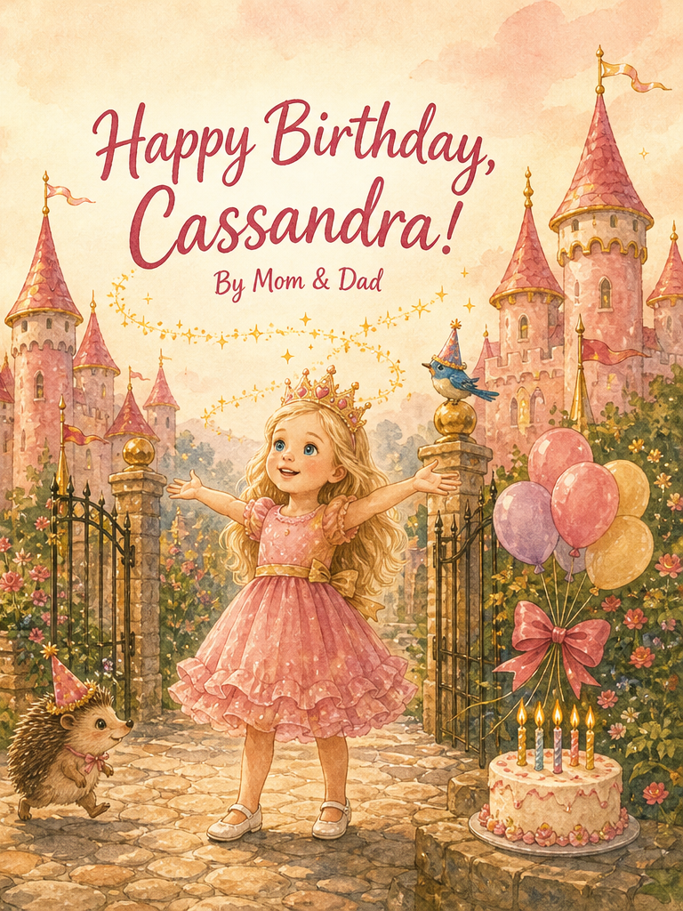 Cover of Happy Birthday, Cassandra!, a custom Sundayfawn book made for cassandra, age 5.