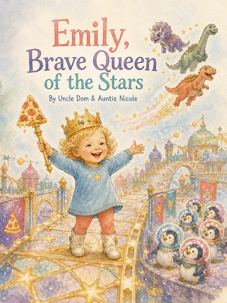 Cover of Emily, Brave Queen of the Stars, a custom Sundayfawn book made for emily, age 3.