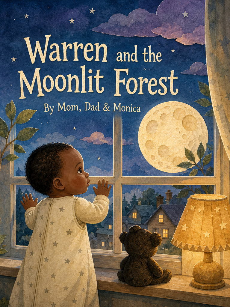 Cover of Warren and the Moonlit Forest, a custom Sundayfawn book made for warren, age 1.